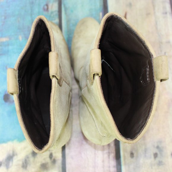 LL Bean Tan Suede Cone Heel Pull-on Mid Calf Boots Size 8.5 M - Picture 6 of 10